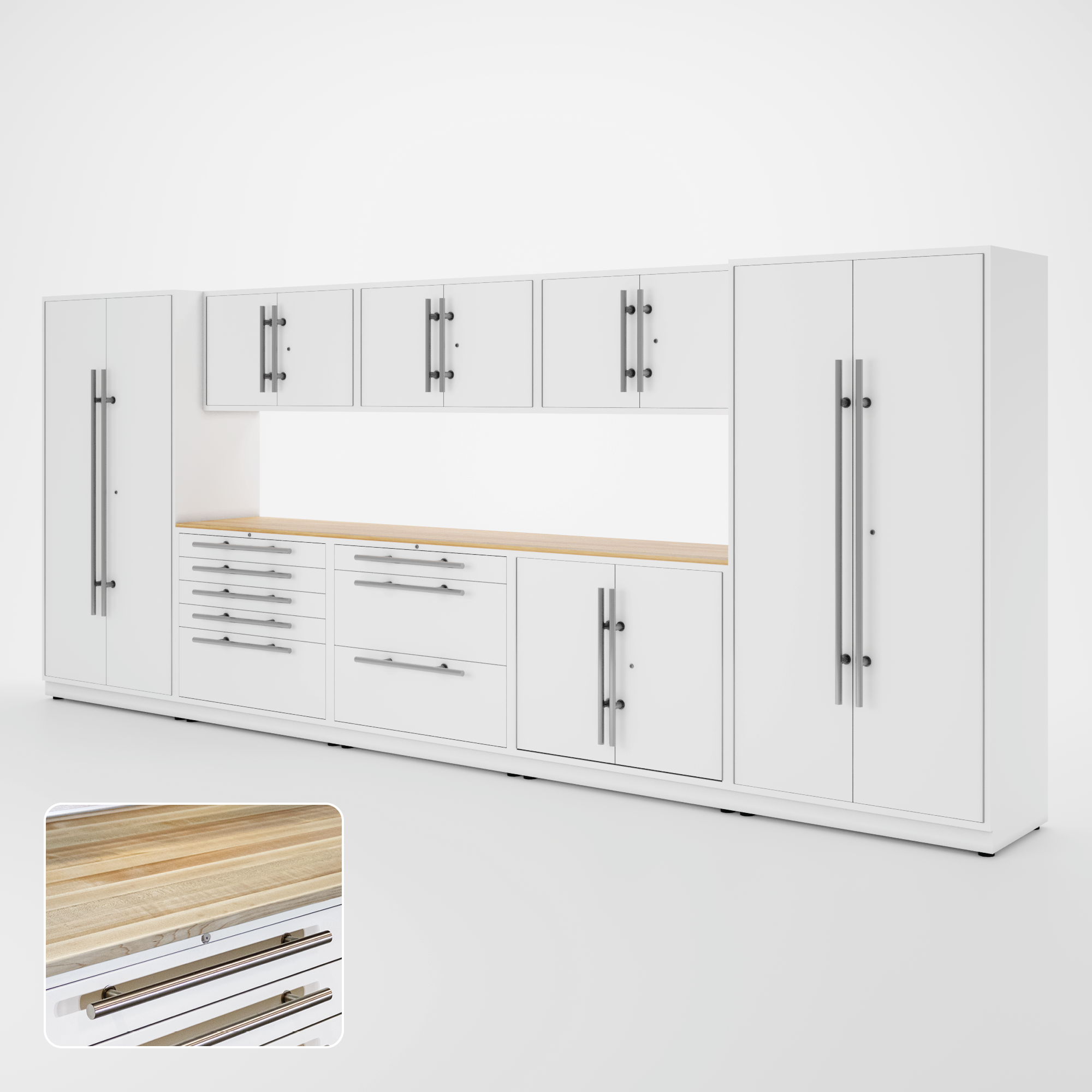 Proslat Lux Cabinets White 9 Piece Set with Maple Wood