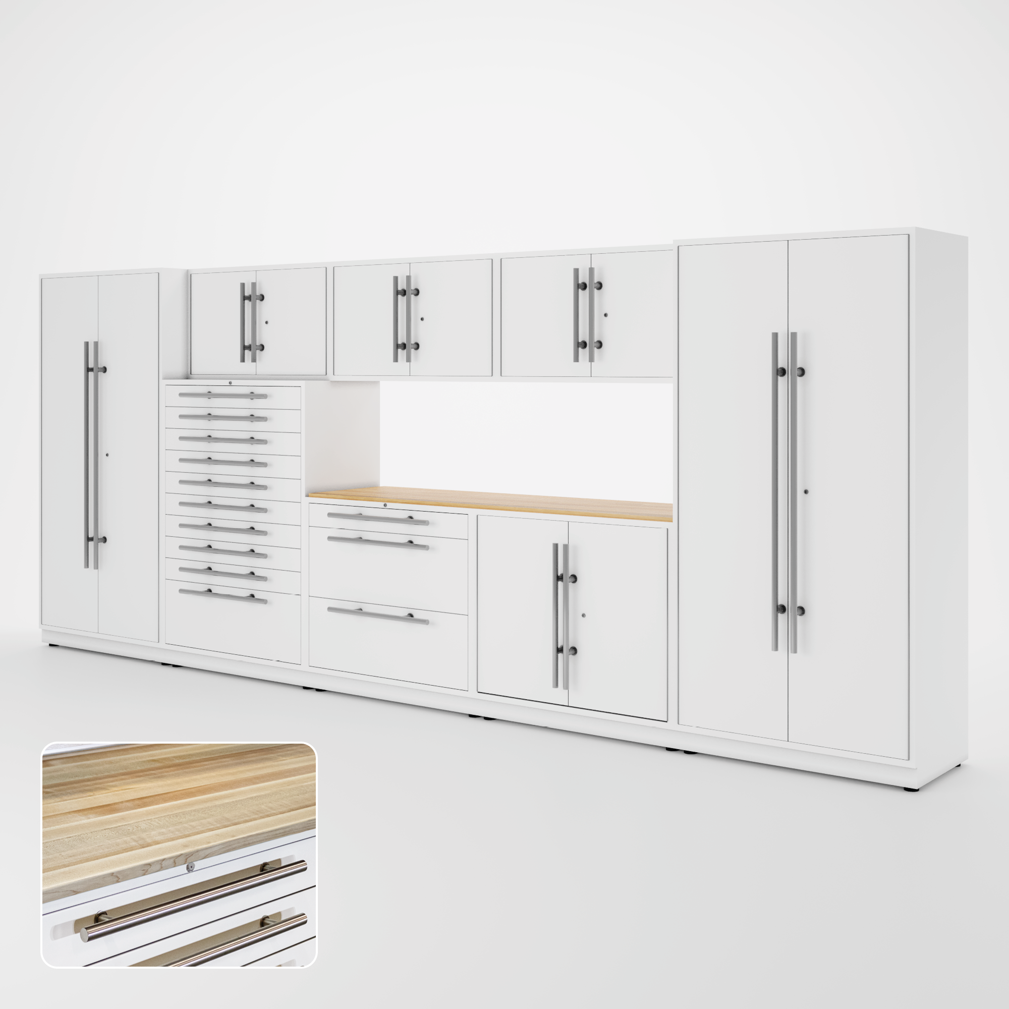 Proslat Lux Cabinets White 9 Piece Set with Maple Wood