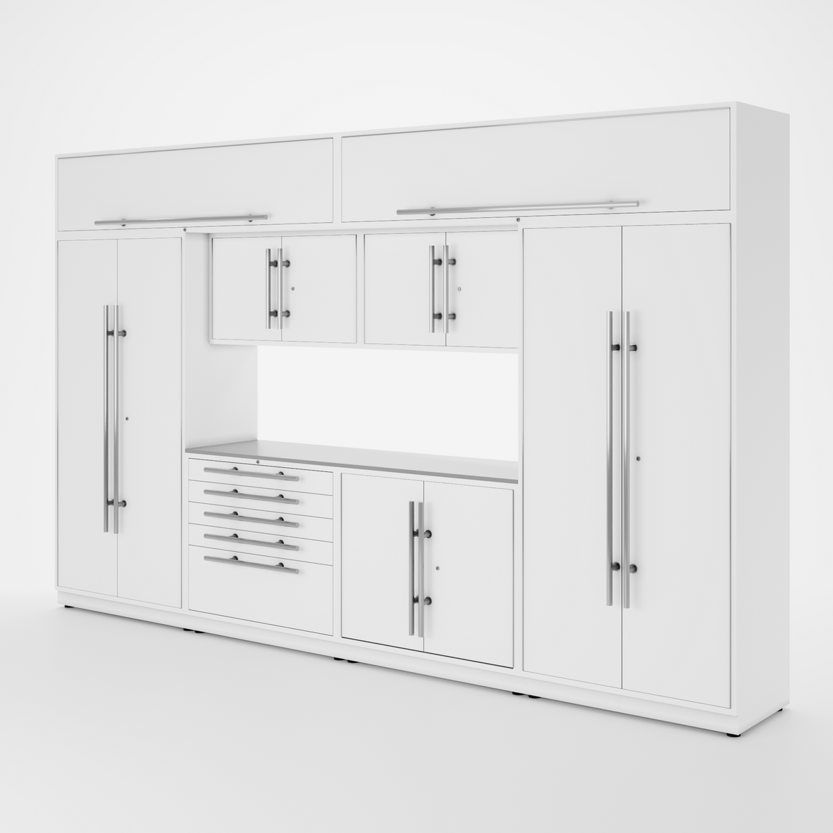 Proslat Lux Cabinets White 9 Piece Set with Stainless Steel