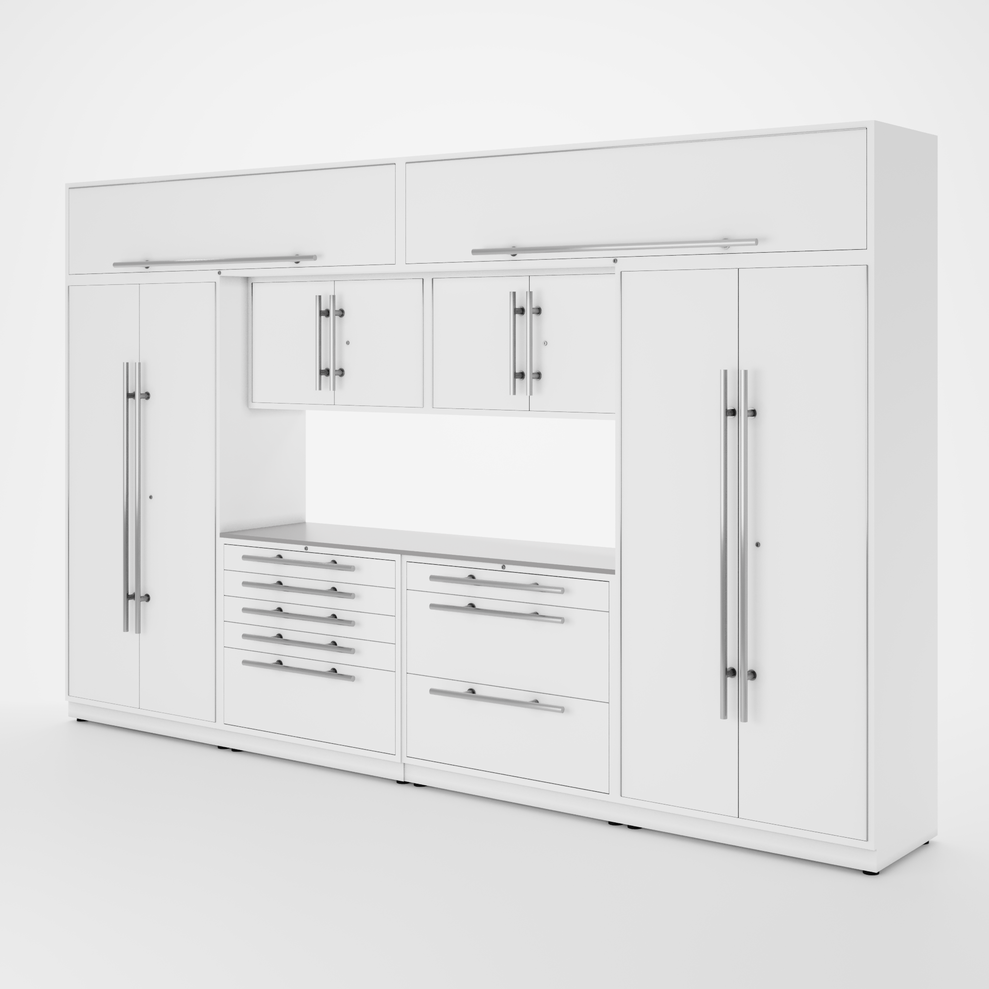 Proslat Lux Cabinets White 9 Piece Set with Stainless Steel