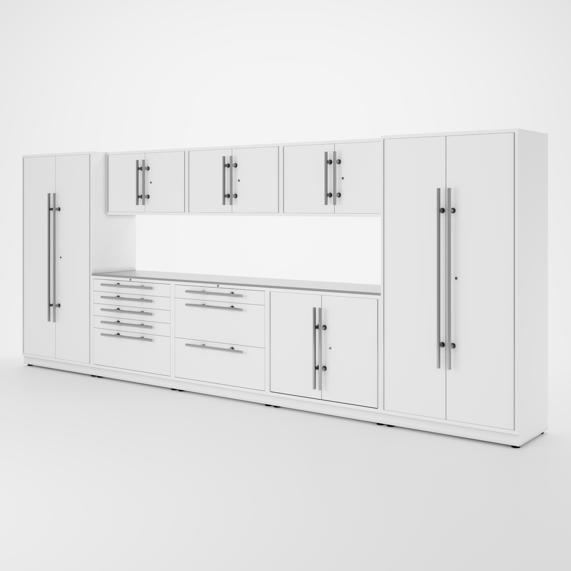Proslat Lux Cabinets White 9 Piece Set with Stainless Steel
