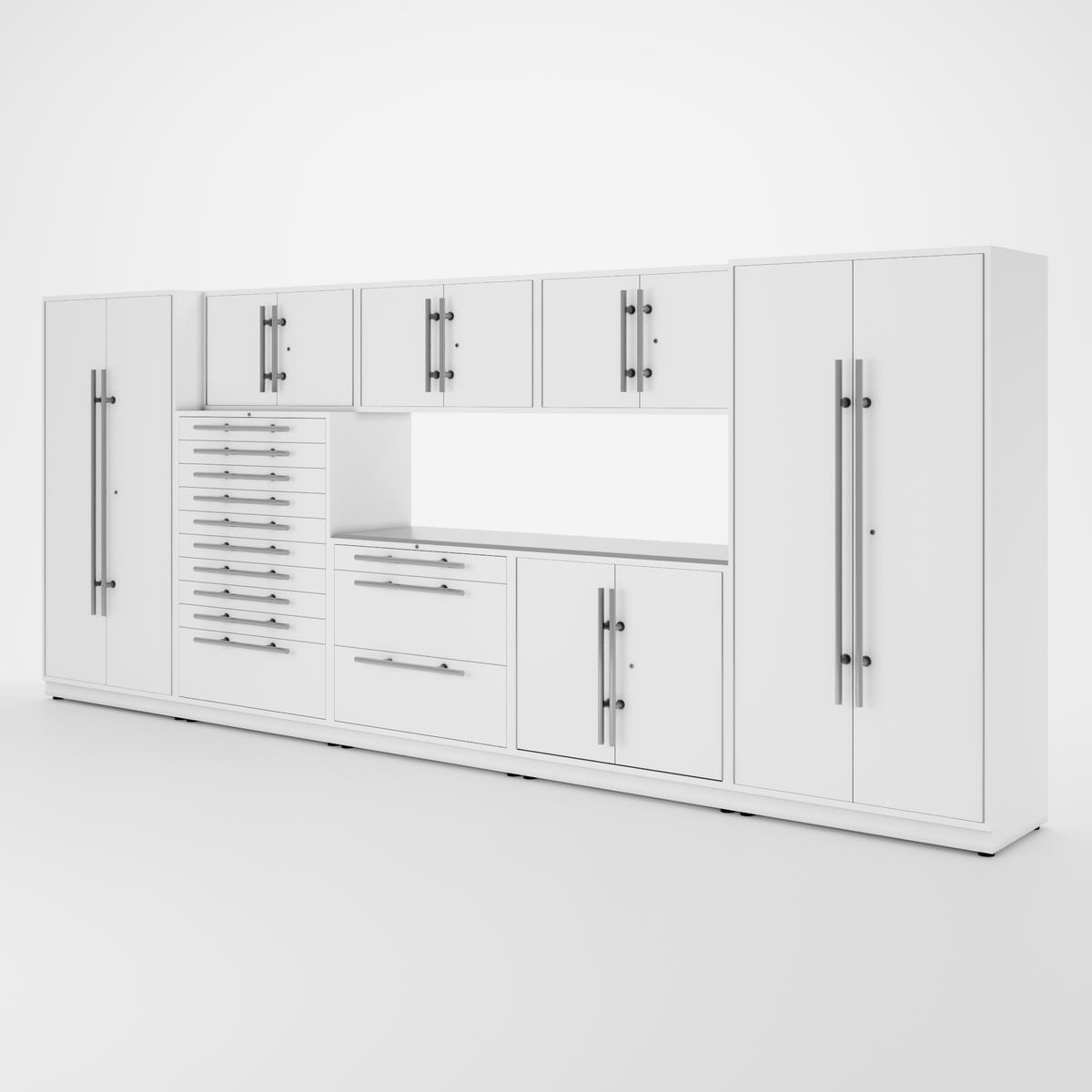 Proslat Lux Cabinets White 9 Piece Set with Stainless Steel