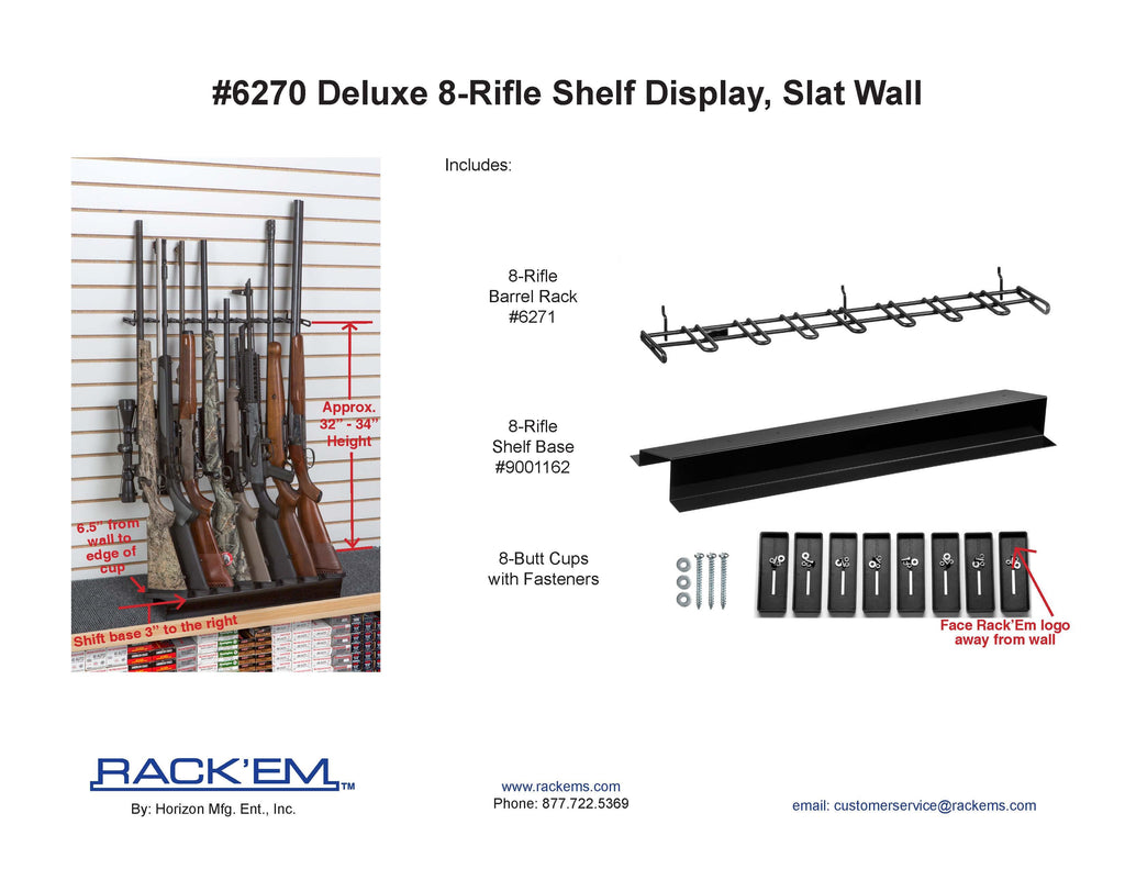 Rackem - 2’ 8-Rifle Deluxe Shelf Display (Barrel Rest &