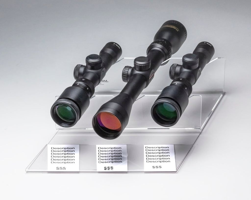 3 Scope 3 Scope Angled Acrylic Display with Price Tag Holder (SKU: 6471)