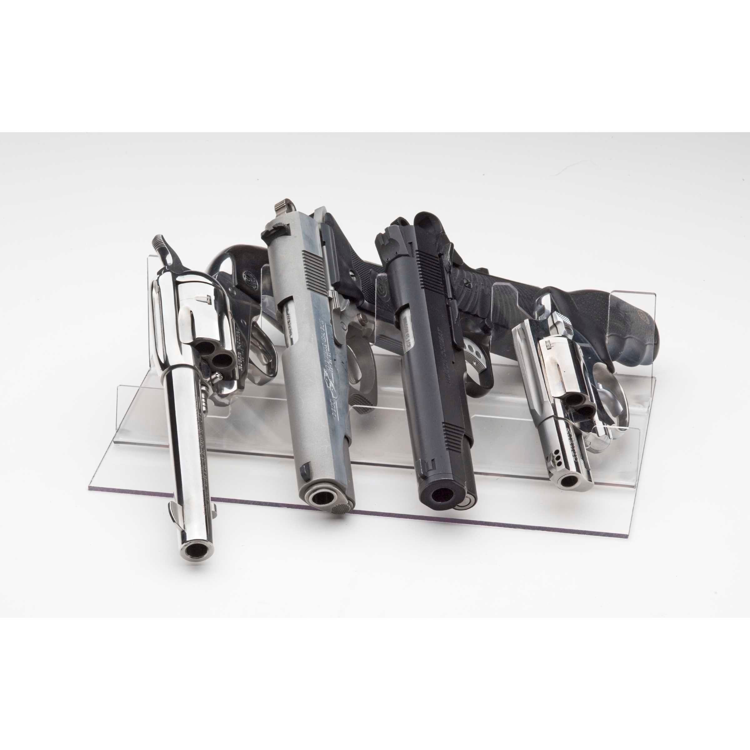 4 Pistol, straight, standard size, portable display. Clear PETG (SKU: 6450)