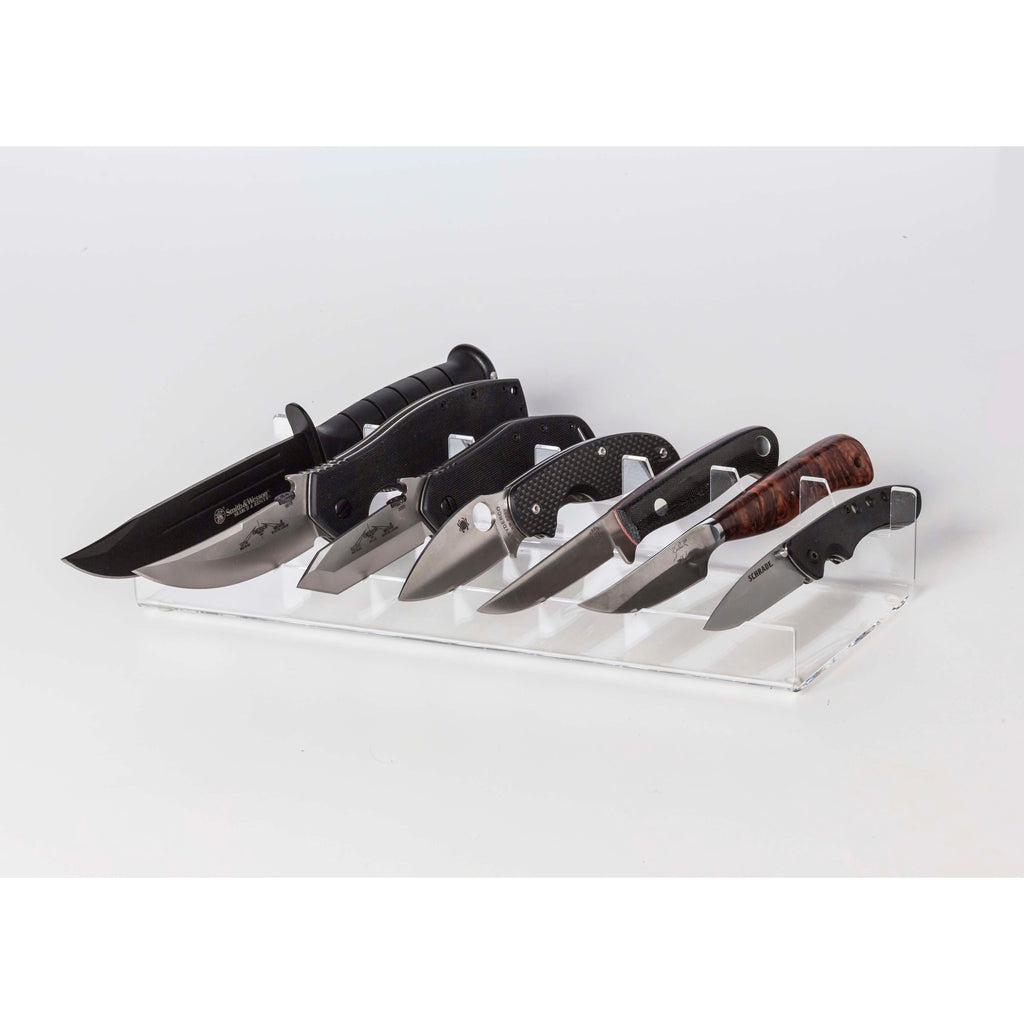 7 Knife Side-By-Side Clear Acrylic Display 13.5"W x 3.75"D x 2.25"H (SKU: 6469)