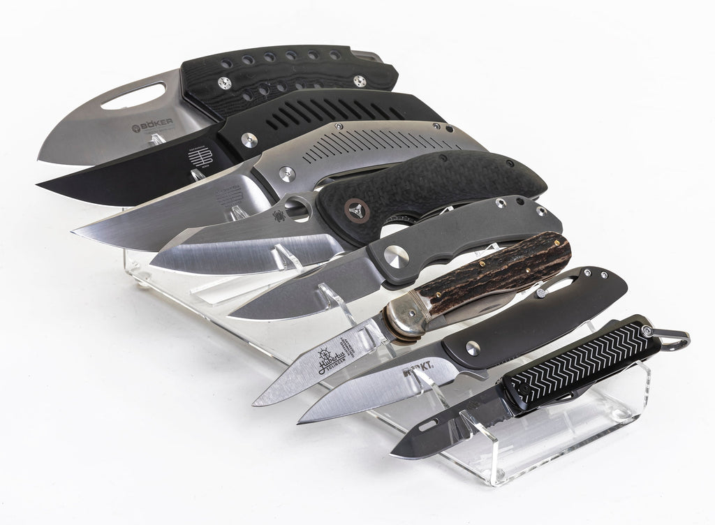 8 Knife Waterfall Display, Portable w/ pullout lip & hole for fingers. (SKU: 6474)