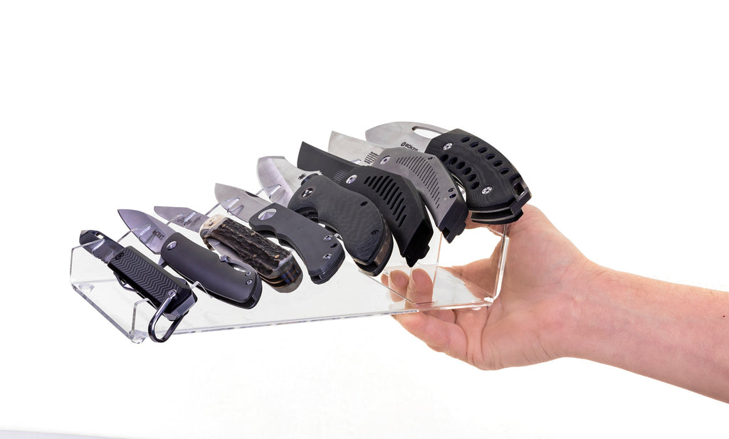 8 Knife Waterfall Display, Portable w/ pullout lip & hole for fingers. (SKU: 6474)