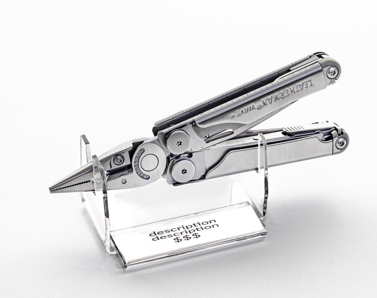 Single Knife/Multi-Tool Acrylic Display with horizontal price tag holder. (SKU: 6453)
